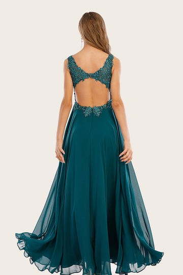 Turquesa Chiffon Longo vestido de baile com missangas